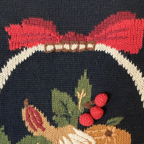 VTG Capacity Black Multi Knit Vest Floral Fruit Basket Embroidery Size XL - Picture 12 of 13